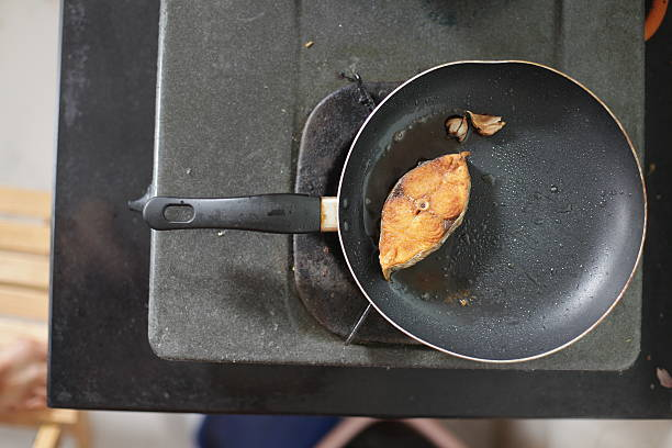 Before and after pictures of a pan, demonstrating burnt food removal